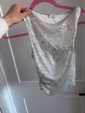 Suzy Shier Silver Sequin Tank Top